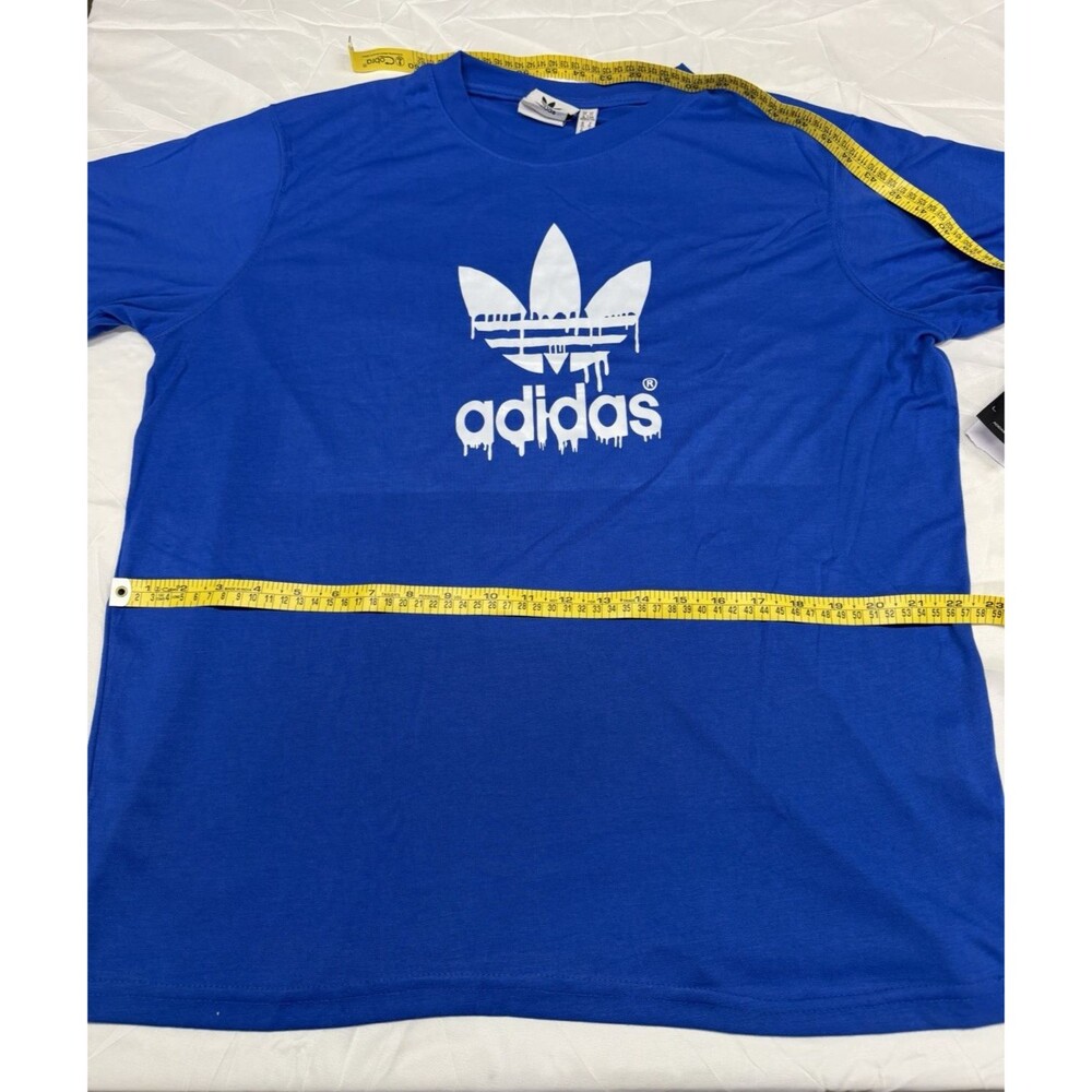 Adidas Trefoil Logo Shirt XL Blue Drip Graphic End Plastic Waste NWT Streetwear - Picture 4 of 8